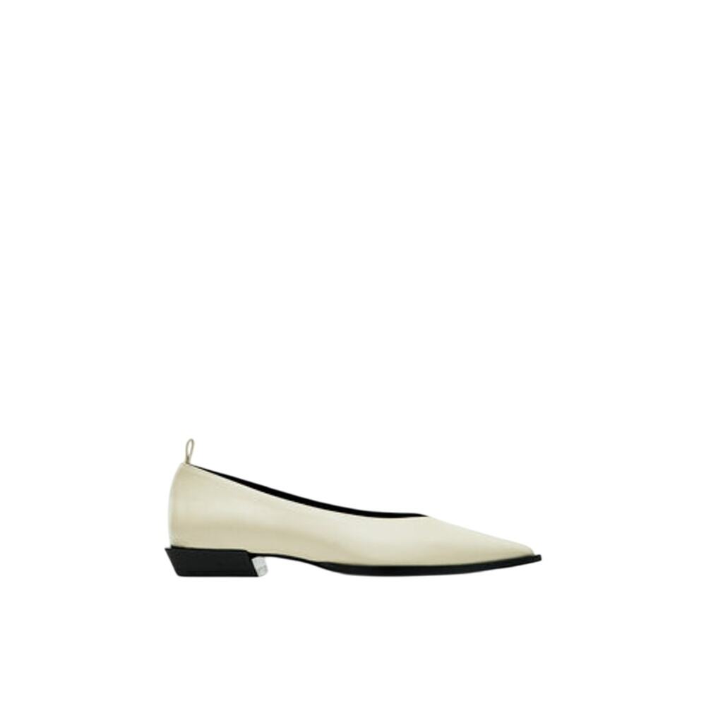Massimo Dutti Cream Pointed Toe Leather Flats